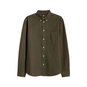 H&M Regular Fit Khaki Green Oxford Shirt
